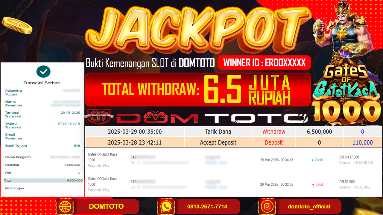 JACKPOT SLOT GATES OF GATOTKACA 1000 29 MARET 2025